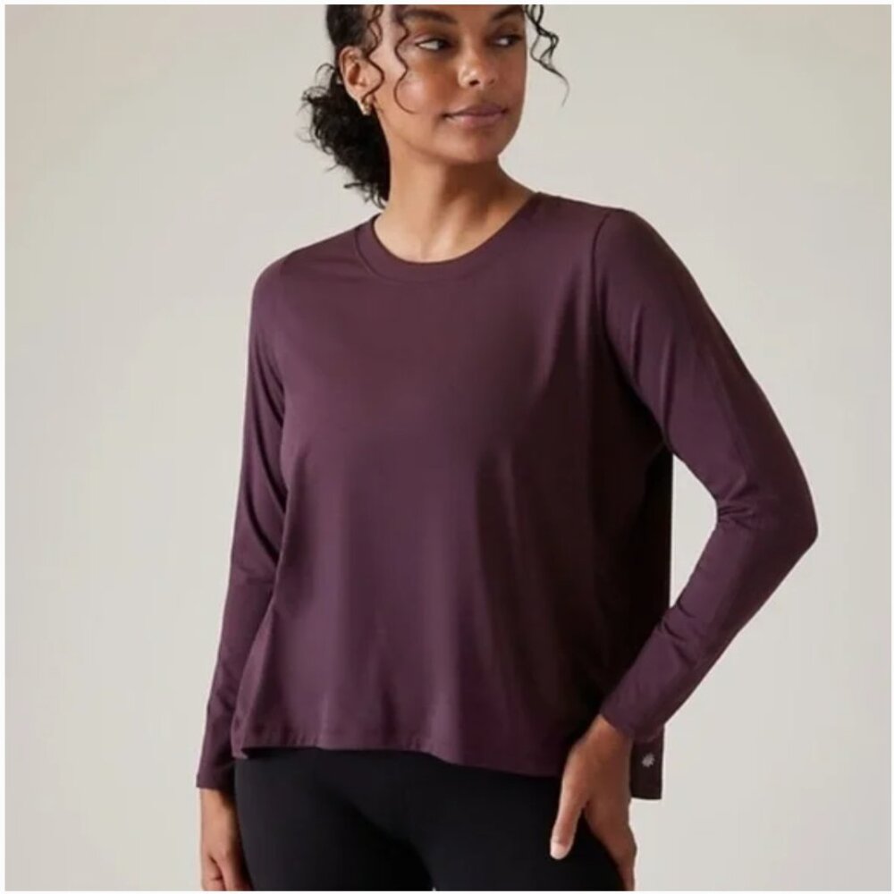 Athleta With Ease Top Long Sleeve XL Oversized NWT Purple Maroon